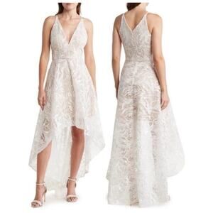 XSCAPE Women's Ivory Mesh Soutache Hi-Low Evening Gown Sleeveless Size 10 NWT